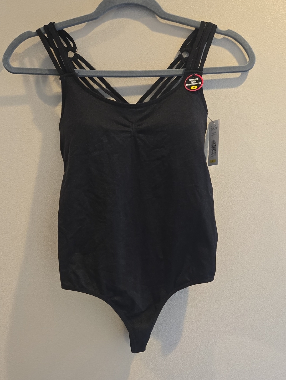 NWT René Rofé Black Strappy Low Back Smoothing Shaping Bodysuit Thong Size M